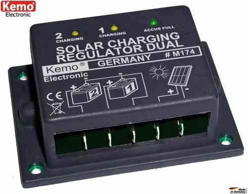 Regulador carga solar 16 A para una o dos baterías 12V