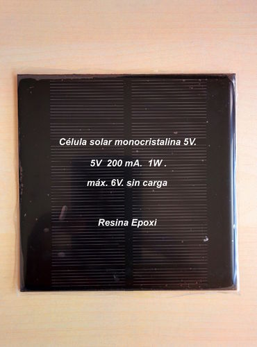 Célula solar monocristalina 5V/200mA 105x105mm epoxi