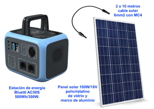 Kit Bluetti AC50S con panel solar policristalino 100W/18V