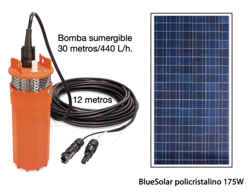 Bomba solar pozos hasta 30M 390L/h.